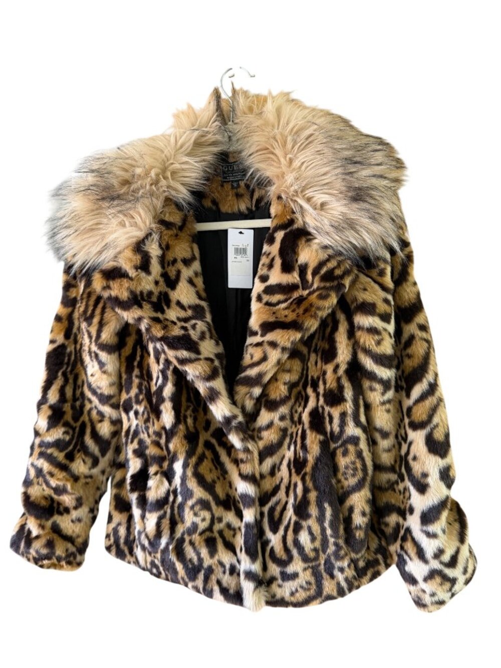 Guess Womens Faux Fur Bold Allover Leopard Coat Phoebe Size XS Brown Casual New - Picture 7 of 14